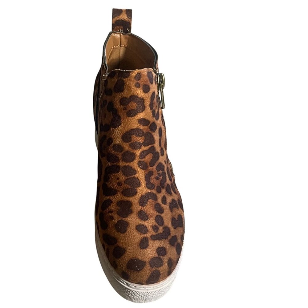 BAMBOO Leopard Print Faux Suede Wedge Sneakers – Dual Zipper Women's Ankle Boots - Picture 7 of 8